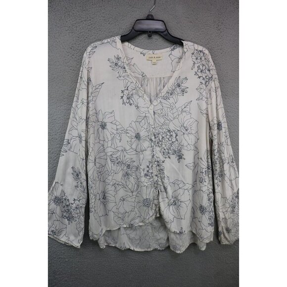 Cloth and Stone Anthropologie Ivory Floral Belled Sleeve Button Up Top-Size XXL - Picture 1 of 10